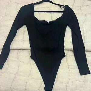 Princess Polly Black Off the Shoulder Ribbed Bodysuit